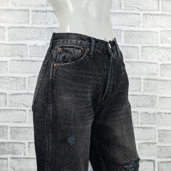 RE/DONE Women's High-Rise Loose Distressed Denim Jeans in Worn in Black sz 26 - Picture 12 of 14